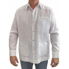Presidential Irish Linen Guayabera Shirt, White, Mother of Pearl Buttons, Pleated Front in Saudi Arabia
