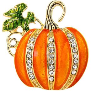 Rhinestone Pumpkin Brooch Pin for Women, Halloween Thanksgiving Gold Tone Enamel Green Leaf Brooches Lapel Pins Cute Autumn Holiday Festival Hat Bag Suit Dress Jewelry Souvenir in Saudi Arabia
