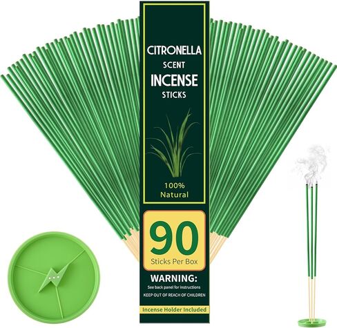 Qualirey 90 Pcs Citronella Incense Sticks, Thin Citronella Incense Sticks Outdoor Made from Natural Plant, for Backyard, Travel, Camping, Patio in Saudi Arabia