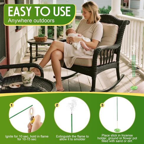 Qualirey 90 Pcs Citronella Incense Sticks, Thin Citronella Incense Sticks Outdoor Made from Natural Plant, for Backyard, Travel, Camping, Patio in Saudi Arabia