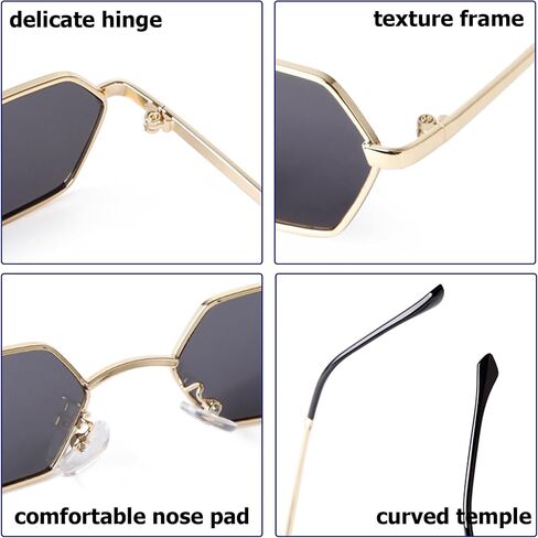 JUDOO Small Narrow Rectangle Sunglasses for Women Men Retro Y2K 90s Hexagon Frame Skinny Sunnies in Kuwait