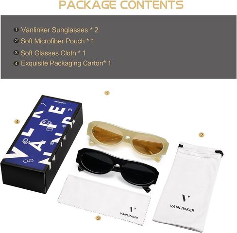 VANLINKER Trendy Retro 90s Sunglasses Womens Mens Vintage Oval Frame Polarized Small Shades VL9782 in Kuwait