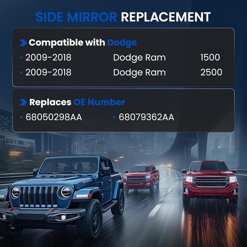 Passenger Right Side Heated Mirror Glass 68050298AA 68079362AA Compatible With Dodge Ram 1500 2500 2009-2018 Passenger Right Side Rear View Mirror Convex Glass with Rear Holder & Backing Plate in Saudi Arabia