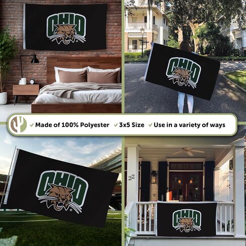 Desert Cactus Ohio University OU Flag - 3 x 5 Feet Bobcats Banner, Indoor/Outdoor Durable Fabric, 100% Polyester Design (Style 1) in Saudi Arabia