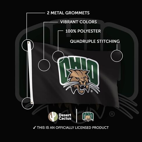 Desert Cactus Ohio University OU Flag - 3 x 5 Feet Bobcats Banner, Indoor/Outdoor Durable Fabric, 100% Polyester Design (Style 1) in Saudi Arabia