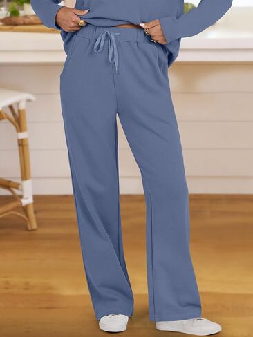 ANRABESS Lounge Sets for Women 2 Piece Outfits Sweatsuit Set Fall V Neck Sweatshirts Wide Leg Pants Tracksuits Khaki X-Large in Saudi Arabia