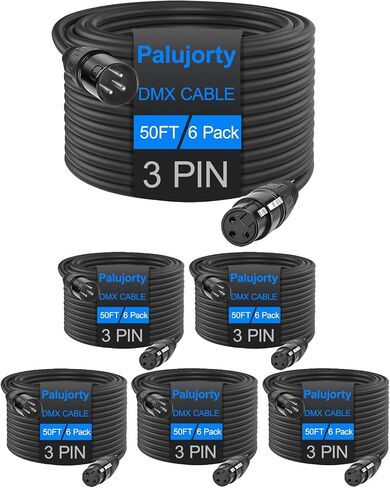 10 FT DMX Cable 3 Pin 6 Pack, Palujorty Coiled DMX Cable with Velcro for DMX lights and controllers in Saudi Arabia