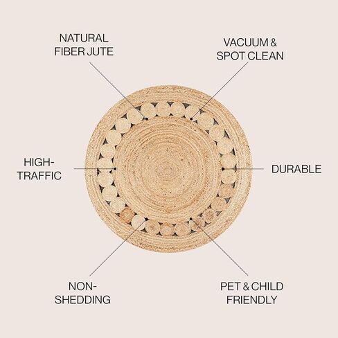 Jonathan Y RNF101A-4R Dahlia Round Natural Jute Boho Circle منطقة داخلية ، والألياف الطبيعية ، والهندسة ، والتنظيف البوهيمي السهل ، وغرفة نوم ، ومطبخ ، وغرفة معيشة ، وغير سقيفة ، طبيعية ، جولة 4 ' in Kuwait
