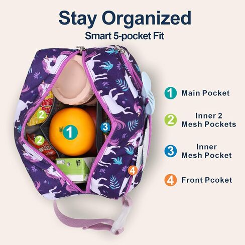 Bagseri Kids Snack Bag Girls - Reusable and Insulated Lunch Bag for Girls, Collapsible Small Lunch Box with Buckle Handle for School and Daycare, Glitter Pink Unicorn in Kuwait