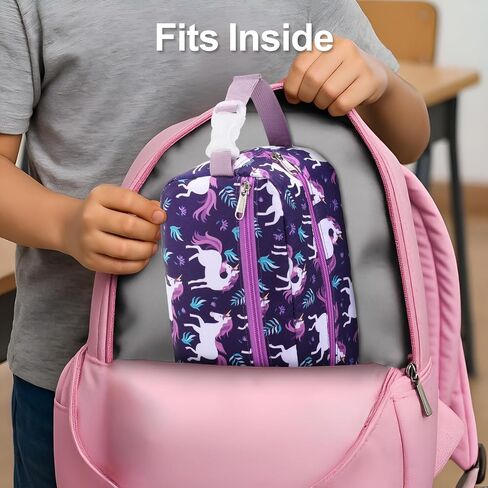 Bagseri Kids Snack Bag Girls - Reusable and Insulated Lunch Bag for Girls, Collapsible Small Lunch Box with Buckle Handle for School and Daycare, Glitter Pink Unicorn in Kuwait