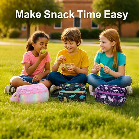 Bagseri Kids Snack Bag Girls - Reusable and Insulated Lunch Bag for Girls, Collapsible Small Lunch Box with Buckle Handle for School and Daycare, Glitter Pink Unicorn in Kuwait