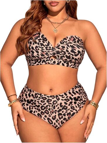 Gorglitter Women's Plus Cheetah Print Swimsuits Animal Leopard High Perced Bikini مجموعات 2 قطعة للاستحمام in Saudi Arabia