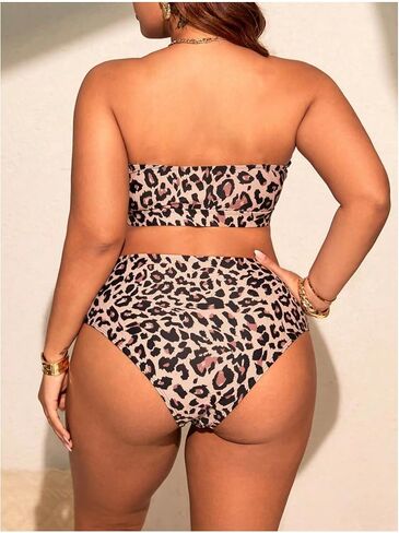 Gorglitter Women's Plus Cheetah Print Swimsuits Animal Leopard High Perced Bikini مجموعات 2 قطعة للاستحمام in Saudi Arabia