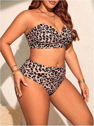 Gorglitter Women's Plus Cheetah Print Swimsuits Animal Leopard High Perced Bikini مجموعات 2 قطعة للاستحمام in Saudi Arabia