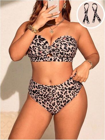 Gorglitter Women's Plus Cheetah Print Swimsuits Animal Leopard High Perced Bikini مجموعات 2 قطعة للاستحمام in Saudi Arabia