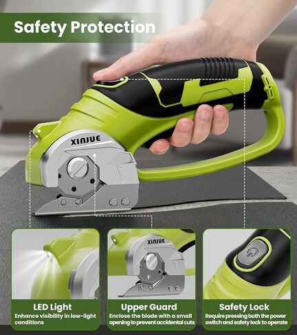 مقص كهربائي لاسلكي، قاطع صندوق من الورق المقوى عالي التحمل، قاطع دوار كهربائي قابل لإعادة الشحن مع قفل أمان وإضاءة LED للنسيج أو السجاد أو الورق أو الجلد، برتقالي in Kuwait