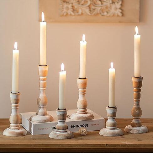 Wooden Taper Candle Holders: Wood Candlestick Holders Rustic Farmhouse Fall Decor for Living Room Dinning Table Centerpiece Christmas Set of 3 in Kuwait