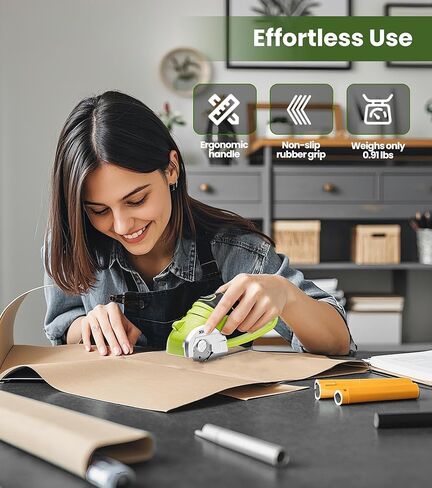 مقص كهربائي لاسلكي، قاطع صندوق من الورق المقوى عالي التحمل، قاطع دوار كهربائي قابل لإعادة الشحن مع قفل أمان وإضاءة LED للنسيج أو السجاد أو الورق أو الجلد، برتقالي in Kuwait