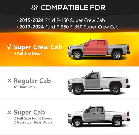 لوحات تشغيل متوافقة مع 2015-2024 Ford F150 Supercrew CAB & 2017-2024 FORD F250 F350 Super Duty Crew Cab ، اثنين من خطوة تصميم STAIRS STEP STEP NERF (بيك آب 4-DOOR) in Saudi Arabia