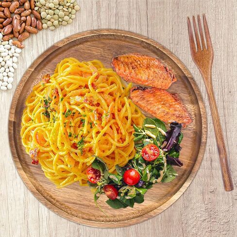 أطباق خشبية، أطباق عشاء خشبية مع شوك، مجموعة أدوات مائدة مصنوعة يدويًا من الخشب الطبيعي قابلة لإعادة الاستخدام للطهي والأكل والتدفئة المنزلية وهدية عيد الميلاد (مجموعة من 4، مقاس كبير 27.94 سم × 27.94 سم) in Saudi Arabia
