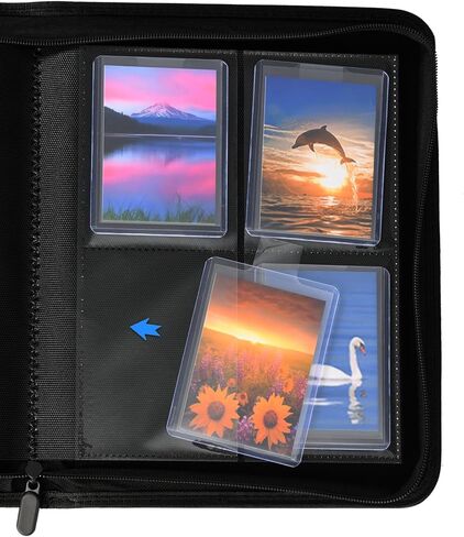 Top Loader Binder, Holds 288 Top Loaders, Include 18 Top Loaders and 100 Tabbed Card Sleeves, 9 Pocket Toploader Binders for 3" x 4" Toploader, Zipper and Ringless Trading Card Binder (Black) in Saudi Arabia