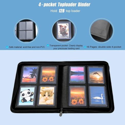 Top Loader Binder, Holds 288 Top Loaders, Include 18 Top Loaders and 100 Tabbed Card Sleeves, 9 Pocket Toploader Binders for 3" x 4" Toploader, Zipper and Ringless Trading Card Binder (Black) in Saudi Arabia