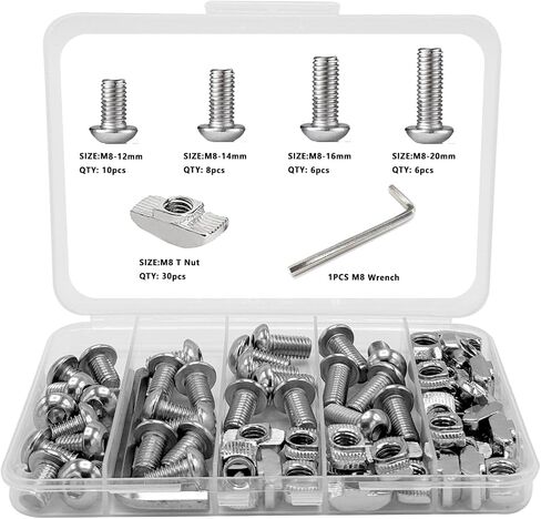 60Pcs 4040 Aluminum Extrusion Hardware Accessories, M8 T Nuts scerws kit for 4040 T Slot Rail Aluminum Extrusion Connectors in Saudi Arabia