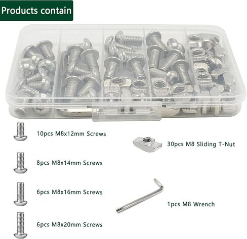 60Pcs 4040 Aluminum Extrusion Hardware Accessories, M8 T Nuts scerws kit for 4040 T Slot Rail Aluminum Extrusion Connectors in Saudi Arabia