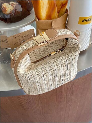 Gorglitter Women's Straw Clutch محافظًا يدويًا مقبضًا منسوجًا على مقبض القبض على أكياس كروسة in Saudi Arabia