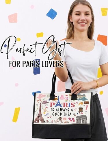 InnoBeta Paris Gifts, Paris Gifts for Women Canvas Tote Bag with Top Zipper Closure and Shoulder Strap in Saudi Arabia