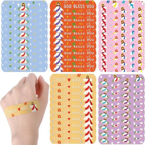 Geiserailie 400Pcs Jesus Bandages Colorful Cartoon Jesus Adhesive Bandages Kids Bandages Bulk God Bless You Bandages Pack for Children Waterproof Breathable Bandages(Bible) in Saudi Arabia