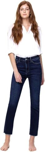VERVET by Flying Monkey Women's Super High Rise Raw Hem Slim Straight Jeans in Saudi Arabia