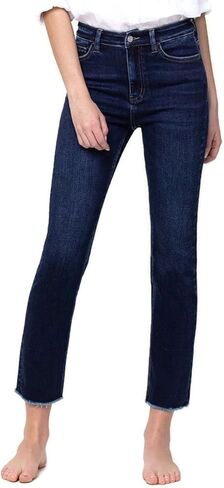 VERVET by Flying Monkey Women's Super High Rise Raw Hem Slim Straight Jeans in Saudi Arabia