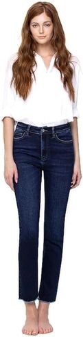 VERVET by Flying Monkey Women's Super High Rise Raw Hem Slim Straight Jeans in Saudi Arabia