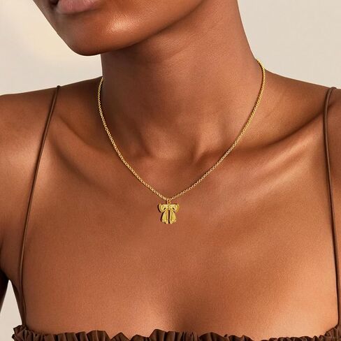Dainty Bow Gold Necklaces for Women Non Tarnish - 14k Gold Plated Pendant Necklace Trendy Cute Simple Statement Charm Bow Chain Necklace Gold Jewelry for Women Birthday Christmas Gift in Saudi Arabia