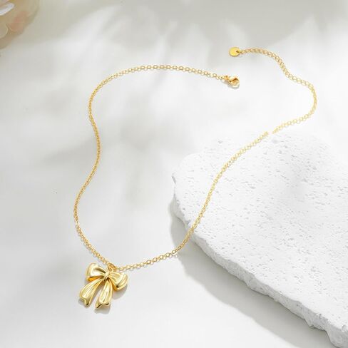 Dainty Bow Gold Necklaces for Women Non Tarnish - 14k Gold Plated Pendant Necklace Trendy Cute Simple Statement Charm Bow Chain Necklace Gold Jewelry for Women Birthday Christmas Gift in Saudi Arabia