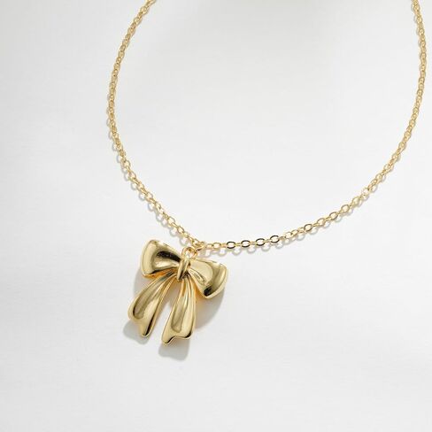 Dainty Bow Gold Necklaces for Women Non Tarnish - 14k Gold Plated Pendant Necklace Trendy Cute Simple Statement Charm Bow Chain Necklace Gold Jewelry for Women Birthday Christmas Gift in Saudi Arabia