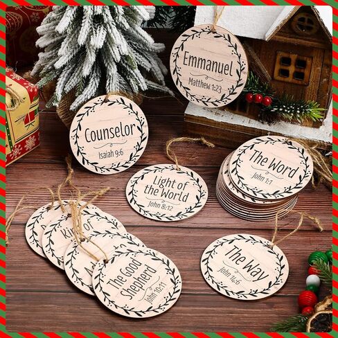 Bucherry 24 قطعة أسماء يسوع المسيح زينة عيد الميلاد 3.5 في المهد حلي خشبية معلقة بأسماء مختلفة لشجرة عيد الميلاد المنقذ لديكور المنزل (ذهبي) in Kuwait