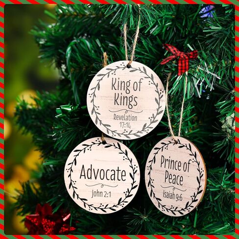 Bucherry 24 قطعة أسماء يسوع المسيح زينة عيد الميلاد 3.5 في المهد حلي خشبية معلقة بأسماء مختلفة لشجرة عيد الميلاد المنقذ لديكور المنزل (ذهبي) in Kuwait