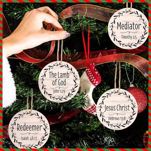 Bucherry 24 قطعة أسماء يسوع المسيح زينة عيد الميلاد 3.5 في المهد حلي خشبية معلقة بأسماء مختلفة لشجرة عيد الميلاد المنقذ لديكور المنزل (ذهبي) in Kuwait