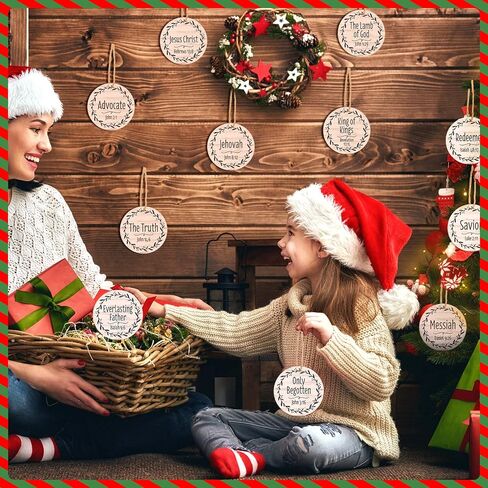 Bucherry 24 قطعة أسماء يسوع المسيح زينة عيد الميلاد 3.5 في المهد حلي خشبية معلقة بأسماء مختلفة لشجرة عيد الميلاد المنقذ لديكور المنزل (ذهبي) in Kuwait