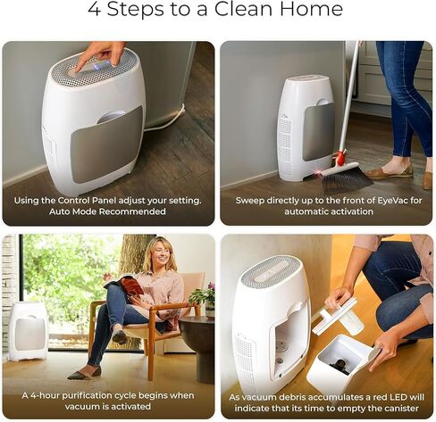 EyeVac Air 2-in-1 HEPA Air Purifier & Touchless Vacuum Automatic Dustpan - Ultra Fast & Powerful - Covers 600 Sq ft - Corded Canister Vacuum, Bagless, Automatic Sensors, 1000 Watt (White/Silver) in Saudi Arabia