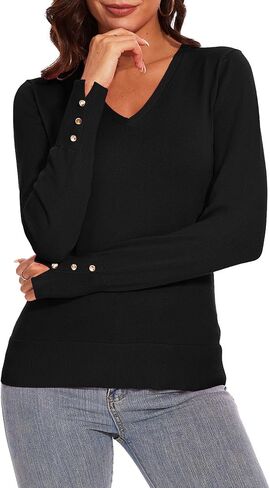Spicy Sandia Women's V Neck Sweaters Long Sleeve Lightweight Pullover Knit Shirt Essential Top Dressy Casual in Saudi Arabia