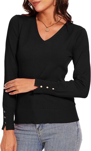 Spicy Sandia Women's V Neck Sweaters Long Sleeve Lightweight Pullover Knit Shirt Essential Top Dressy Casual in Saudi Arabia