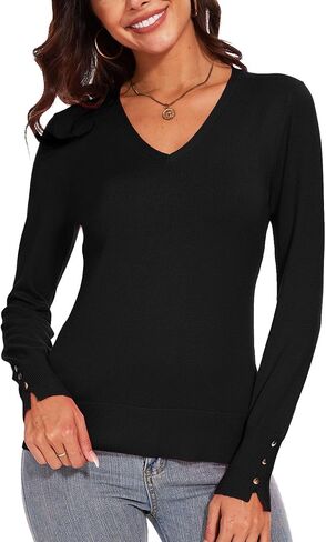 Spicy Sandia Women's V Neck Sweaters Long Sleeve Lightweight Pullover Knit Shirt Essential Top Dressy Casual in Saudi Arabia