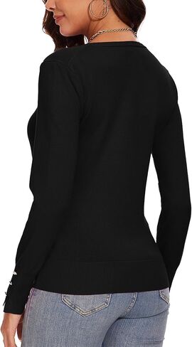 Spicy Sandia Women's V Neck Sweaters Long Sleeve Lightweight Pullover Knit Shirt Essential Top Dressy Casual in Saudi Arabia