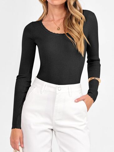 ANRABESS Womens Ribbed Fitted Sweater Long Sleeve Shirts Scoop Neck Lightweight Casual Knit Slim Tops 2025 Fall Outfits in Saudi Arabia