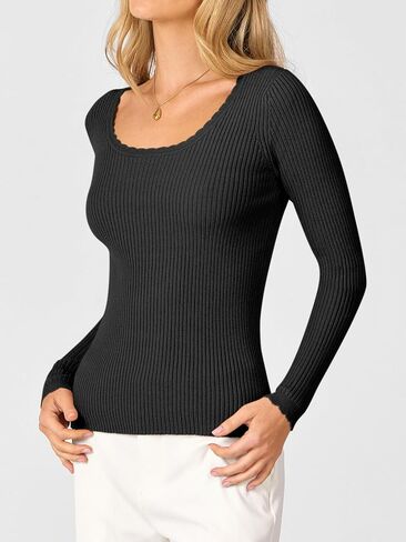 ANRABESS Womens Ribbed Fitted Sweater Long Sleeve Shirts Scoop Neck Lightweight Casual Knit Slim Tops 2025 Fall Outfits in Saudi Arabia