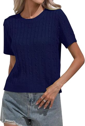 MINTLIMIT Women's Short Sleeve Sweater Tops Lightweight Pullover Shirts 2025 Spring Summer Trendy Casual Blouses in Saudi Arabia
