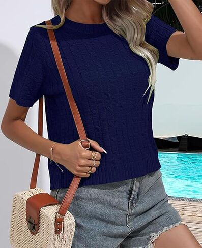 MINTLIMIT Women's Short Sleeve Sweater Tops Lightweight Pullover Shirts 2025 Spring Summer Trendy Casual Blouses in Saudi Arabia